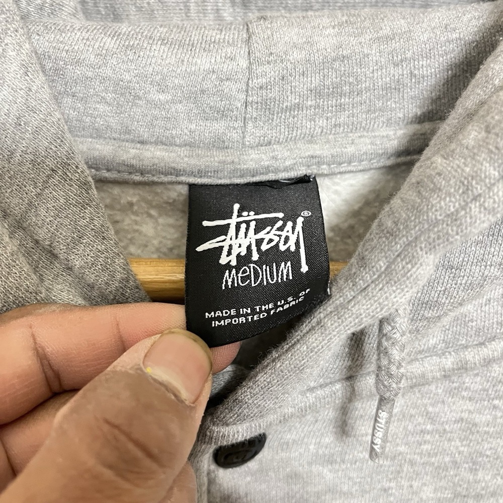 Vintage Stussy Jacket Hoodie Mens Medium 90s USA Spellout Varsity Gray Black - Picture 3 of 5